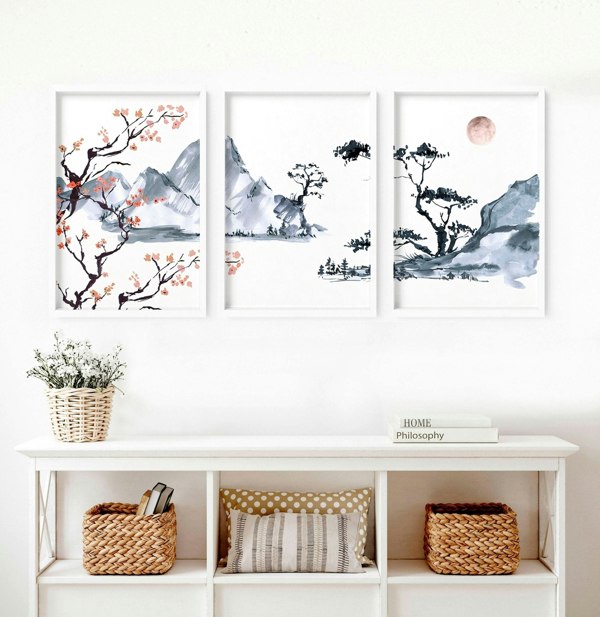 Japanese cherry blossom tree | set of 3 framed wall art