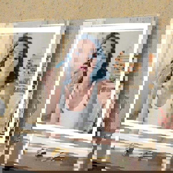 Contemporary Rectangle Vanity Mirror with LED Lights Living and Home