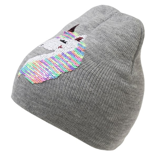 Universal Textiles Childrens Girls Reversible Unicorn Sequins Beanie Hat - Grey