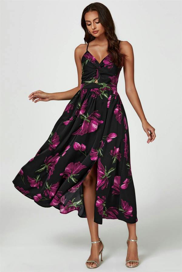 FS Collection Floral Print Maxi Dress In Black