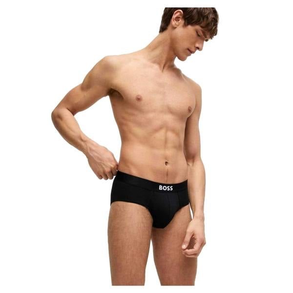 Boss Mens Logo Cotton Briefs (Pack of 3) - Black - 