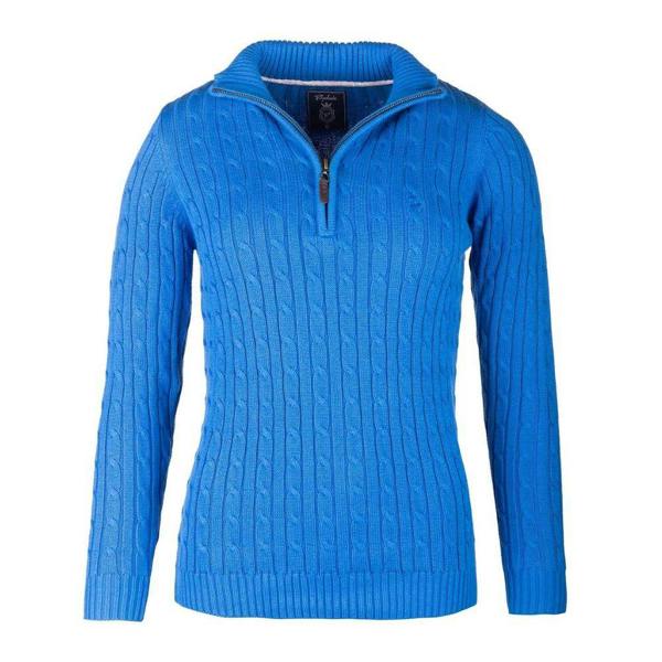 Rydale Emma Quarter Zip Cable Knitwear in Blue with quarter zip neckline and fitted cable knit design