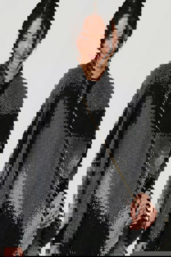 Black | Abstract Print Oversized Poncho
