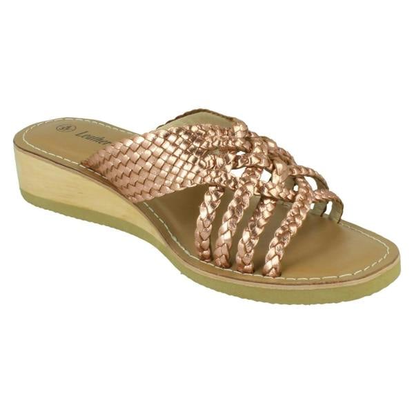 Leather Collection Ladies Leather Collection Low Wedge Platform Sandals F00423