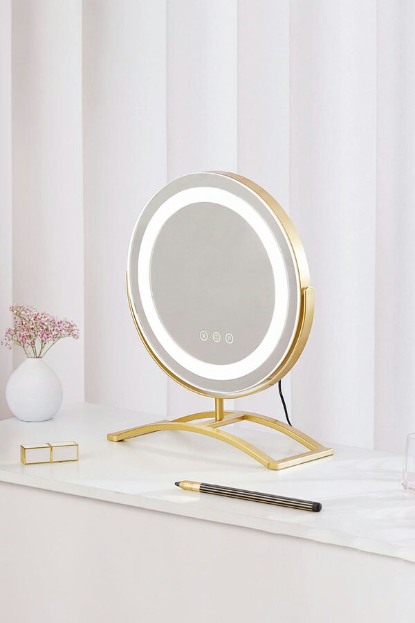 Living and Home Bathroom Round Mirror with Lights,3 Lighting Modes & 360 Degree,Tabletop Cosmetic Mirror For Dormitory & Bedroom Vanity Case
