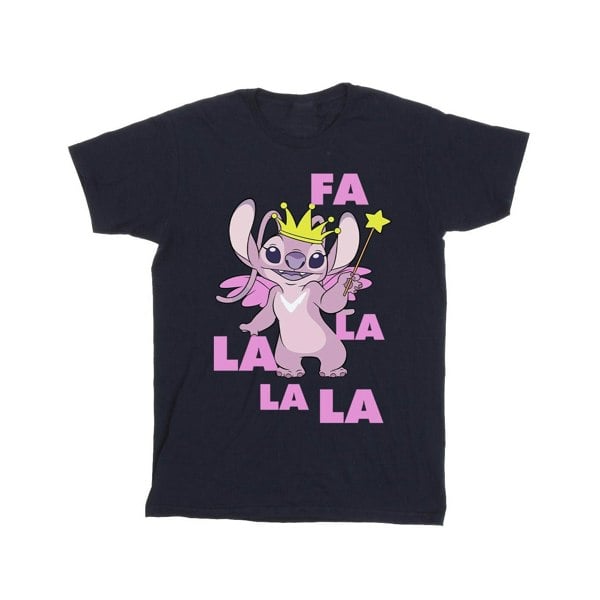 Disney Girls Lilo & Stitch Angel Fa La La Cotton T-Shirt - Navy Blue