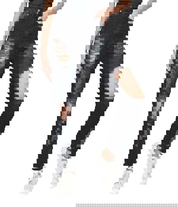 Smart Living Women's High-Waist Multi-Rip Mom Jeans - Black