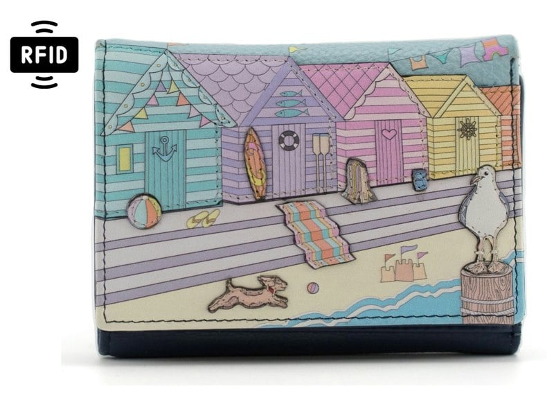 Mala Leather Woolacombe Beach & Dog Scene Trifold Leather Purse