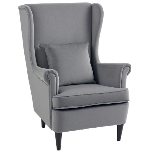 Wyld Haus Harire Grey Velvet Wingback Accent Chair With High Back Pillow And Wooden Legs