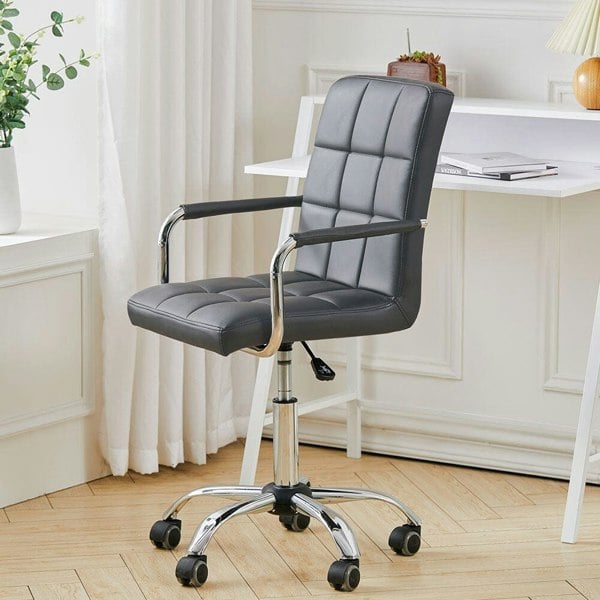 Mid Back Faux Leather with Chrome Base Living and Home Black