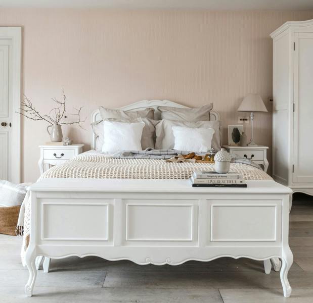 Statement Furniture Juliette White Bed Frame French Style with Wooden Headboard 3ft 4ft6 5ft 6ft