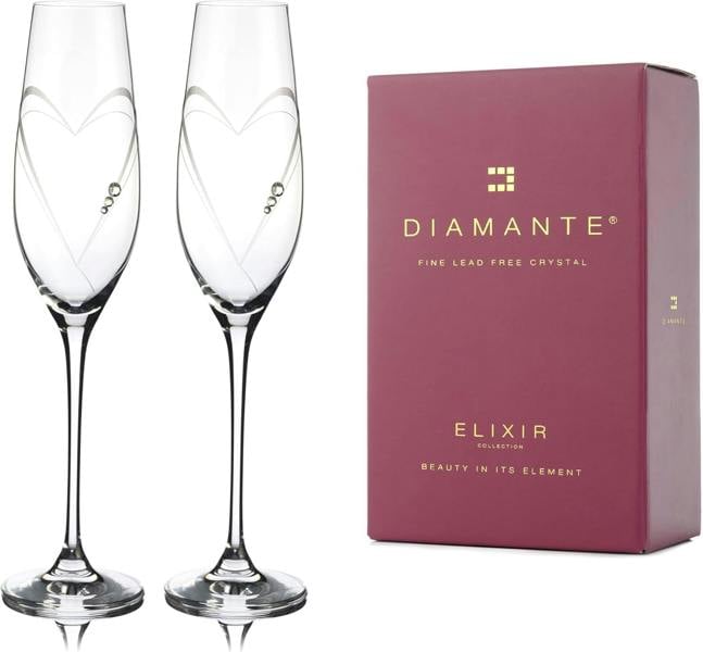 'Hearts' Champagne Flutes Adorned with Swarovski® Crystals- Set of 2