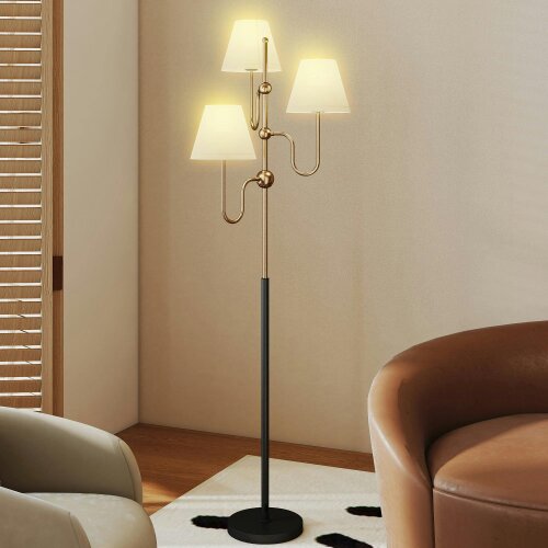 Wyld Haus Tora Metal Black Tall Floor Lamp With 3 Lights And Foot Switch E27 Fitting