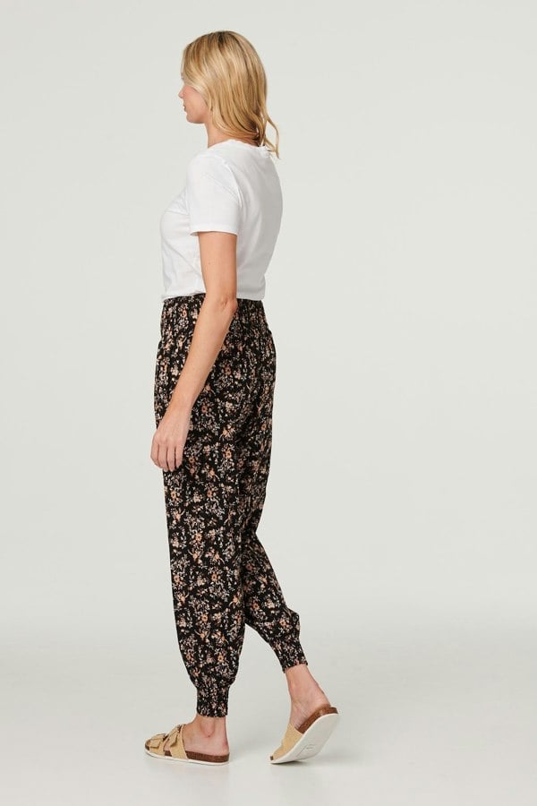 Black | Printed Relaxed Tapered Harem Pants