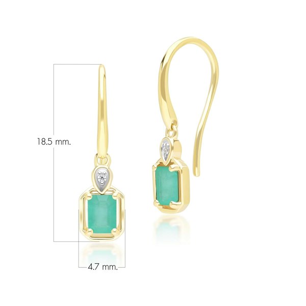 Gemondo Classic Emerald Baguette & Diamond Drop Earrings In 9ct Yellow Gold