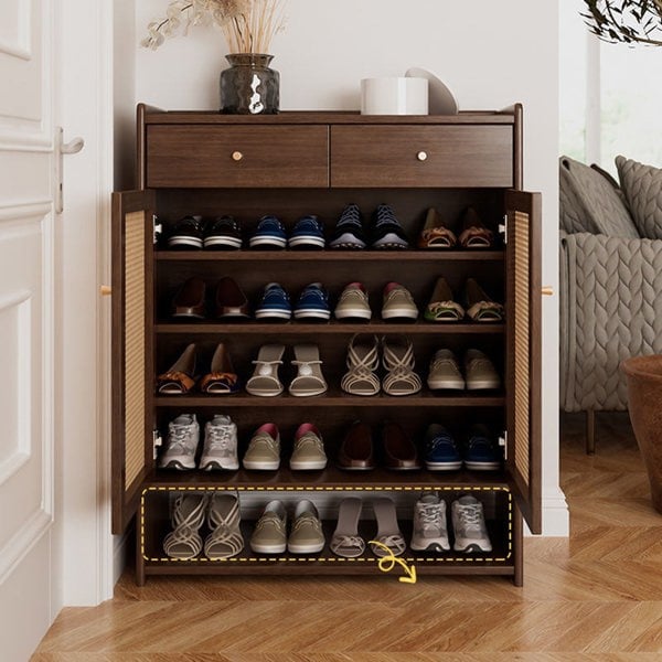 Ingrid Rattan Shoe Storage, Rubber Wood-Rit Concept-Rit Concept