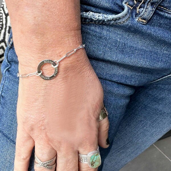 Christopher James of London Sterling Silver Paper Clip Link Bracelet With Engraved Ring