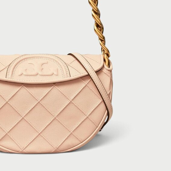 Tory Burch Fleming Soft Grain Mini Crescent Bag Blush Pink