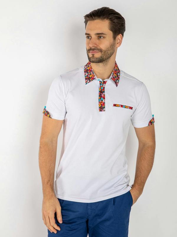 SIGNATURE POLO SHIRT WITH FLORAL INSERT - Claudio Lugli Shirts