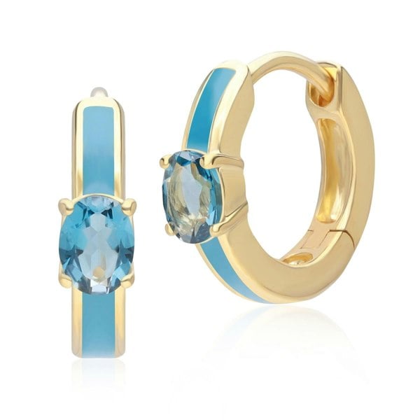 253E391701925 Siberian Waltz Blue Enamel & London Blue Topaz Hoop Earrings in Gold Plated Silver Front