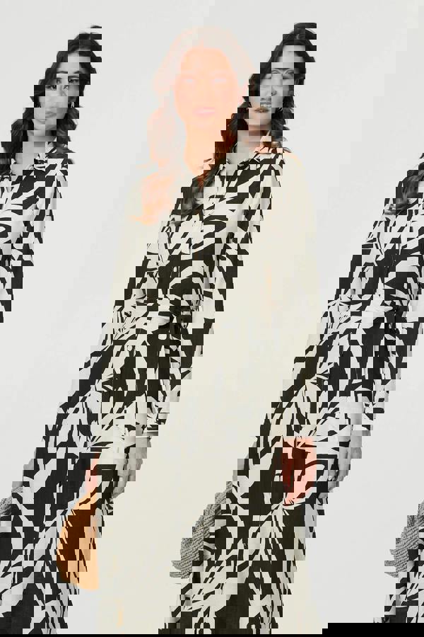 Khaki | Abstract Floral Maxi Shirt Dress