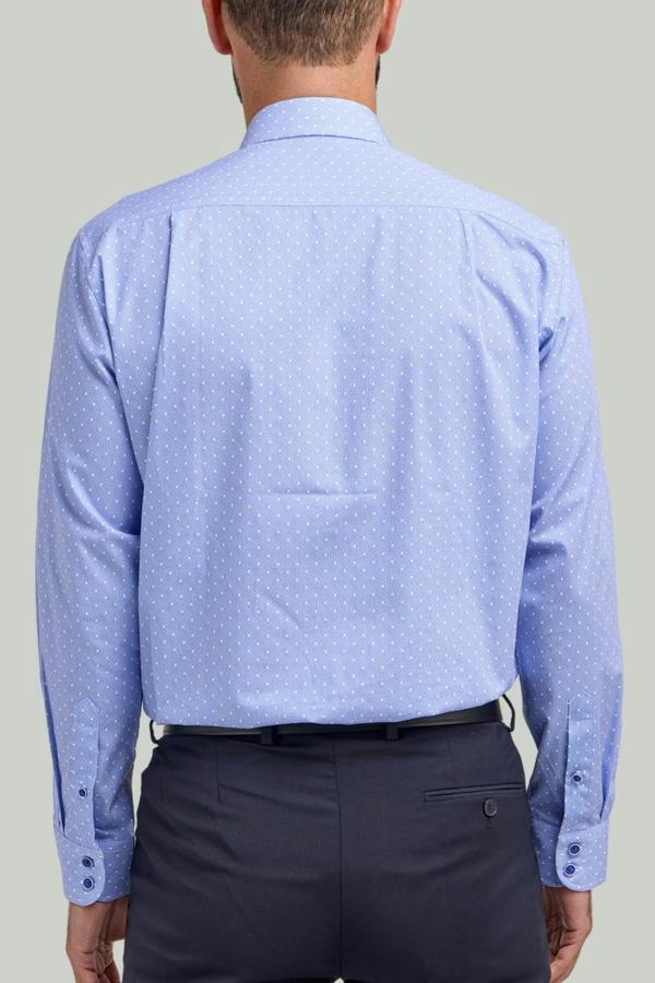 Blue Spot Print Cotton Long Sleeve Shirt