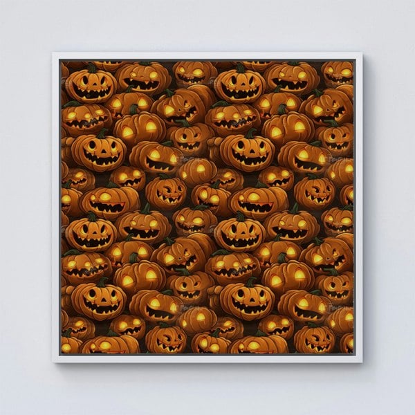 Warren Reed Grinning Lanterns Pumpkins With Glowing Eyes Framed Canvas