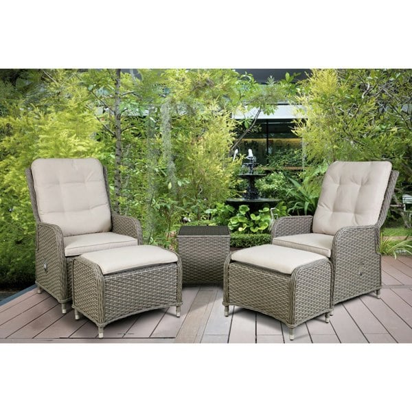 3pc Garden Reclining Bistro Set - Rattan Wicker - Outdoor Chairs & Coffee Table - LoopsDirect