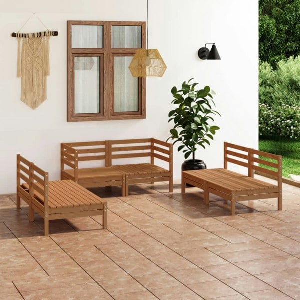 Berkfield 6 Piece Garden Lounge Set Honey Brown Solid Pinewood