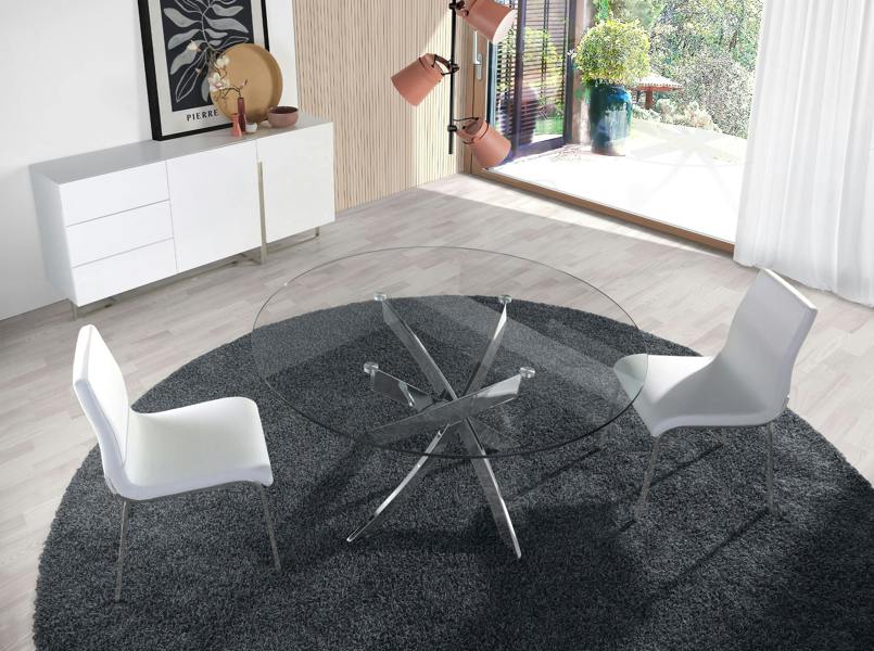 Angel Cerdá Round tempered glass and chrome-plated steel dining table 1061