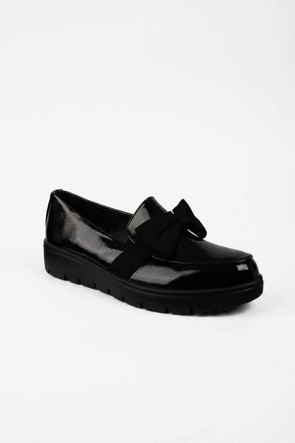 Saoirse Patent Bow Detail Chunky Loafers - Black