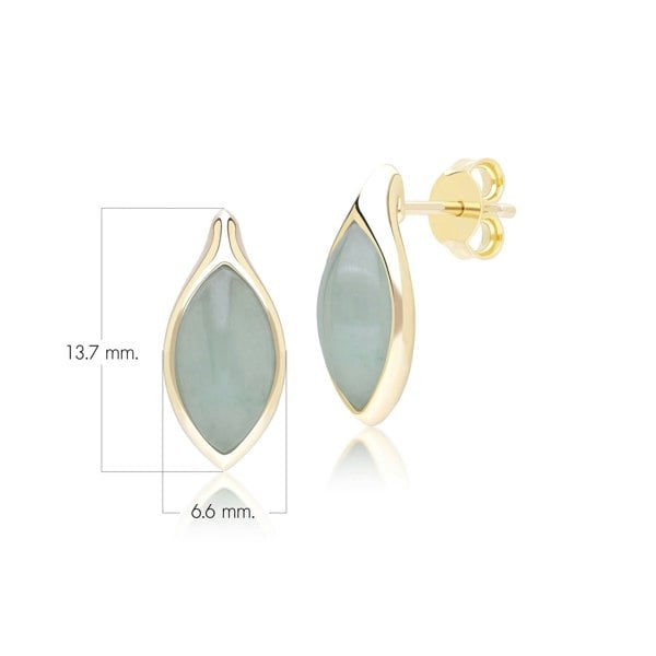 Gemondo Classic Marquise Green Jadeite Stud Earrings in 9ct Yellow Gold