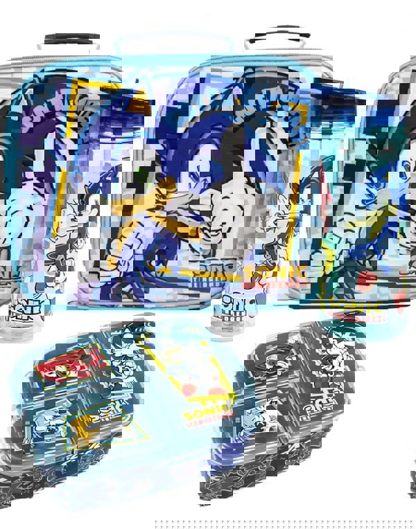 Sonic the Hedgehog Girls Blue Sonic , Tails & Knuckles Placement Print Lunch Bag Bottle and Snack Pot (One Size)