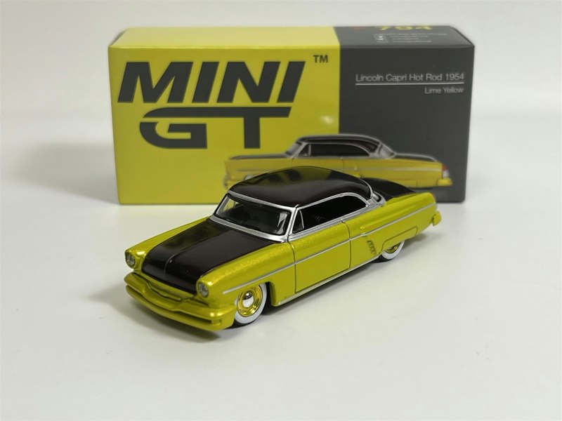 Mini GT Lincoln Capri Hot Rod 1954 Lime Yellow LHD 1:64 Scale MGT00794L