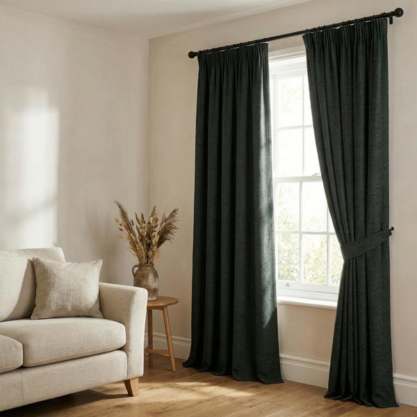 Kent made-to-measure curtains in Green, styled in a living room