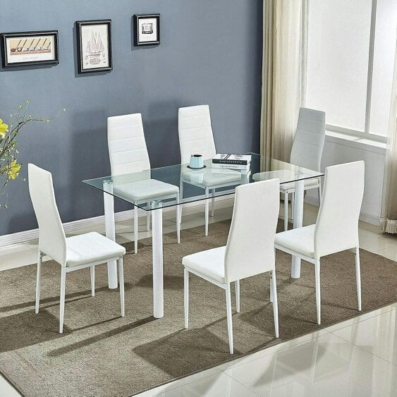 Kosy Koala Modern Clear White Glass Dining Table with Stylish metal Legs 120cm