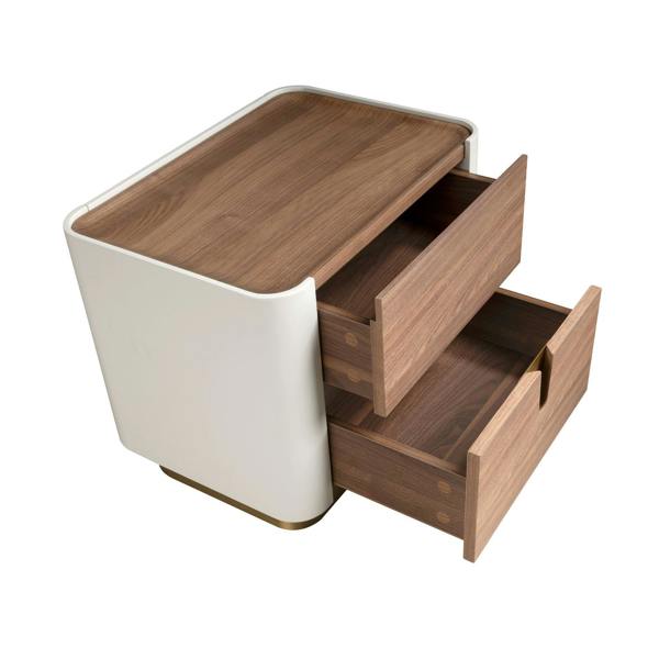 Angel Cerdá Bedside table walnut, beige, golden polished steel and walnut top 7187