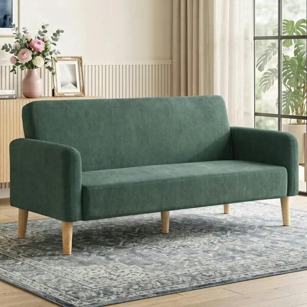 2 Seater Sofa, Velvet Small Couch with 20cm Thick Padding, Wide and Deep Seat, Dark Green
