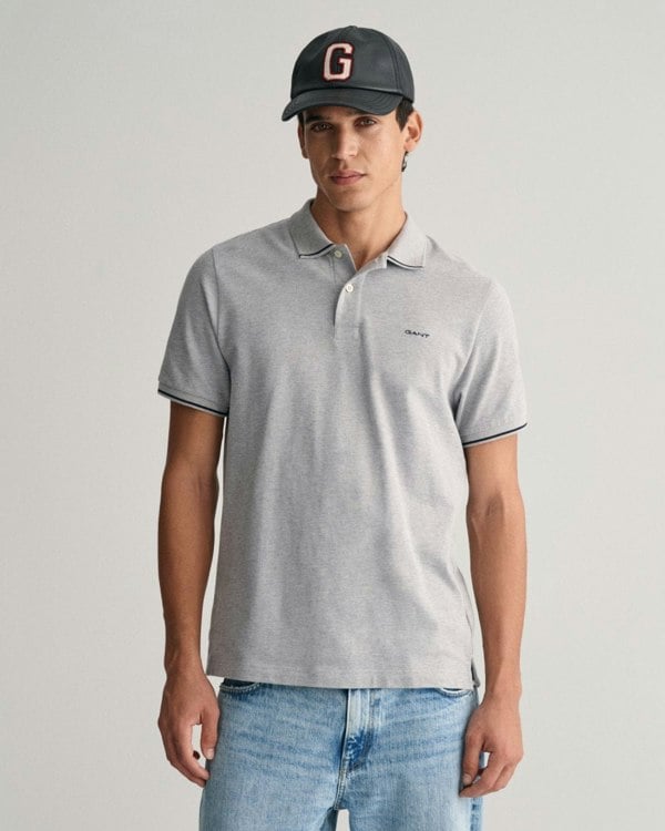 GANT Mens Short Sleeve Tipping Pique Polo - 93 Grey Melange