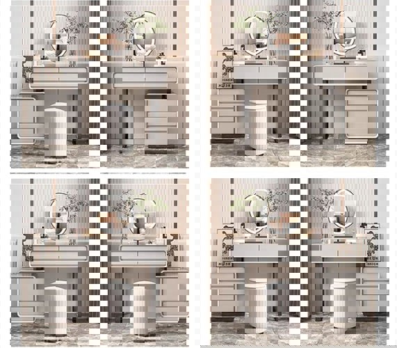 Dobson Dressing Table With LED Mirror, Cream Grey-Weilai Concept-Weilai Concept