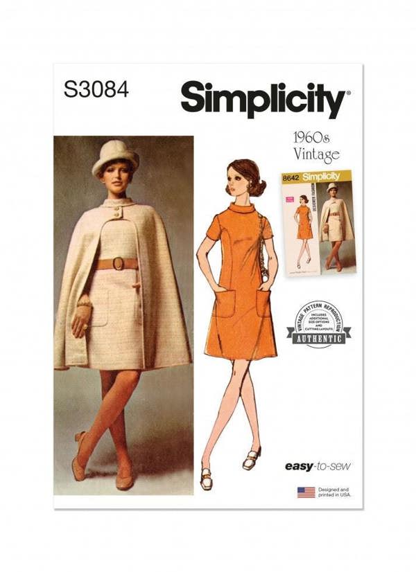 Simplicity Sewing Pattern 3084, Dresses, Capes, Vintage Style for Women, H5 (6-8-10-12-14) - Easy