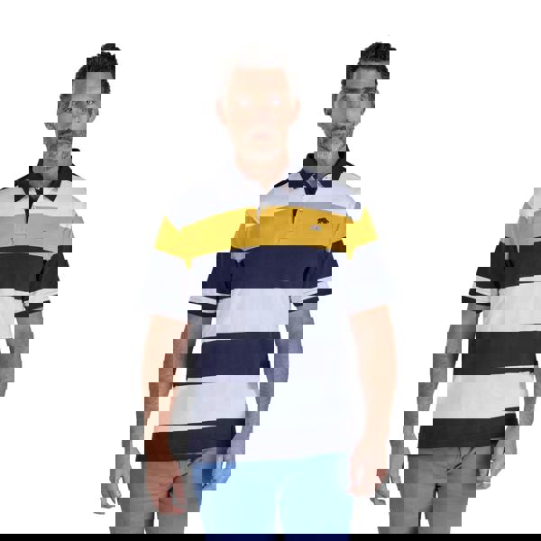 Raging Bull Mens Stripe Jersey Polo Shirt - Navy/White/Yellow - 