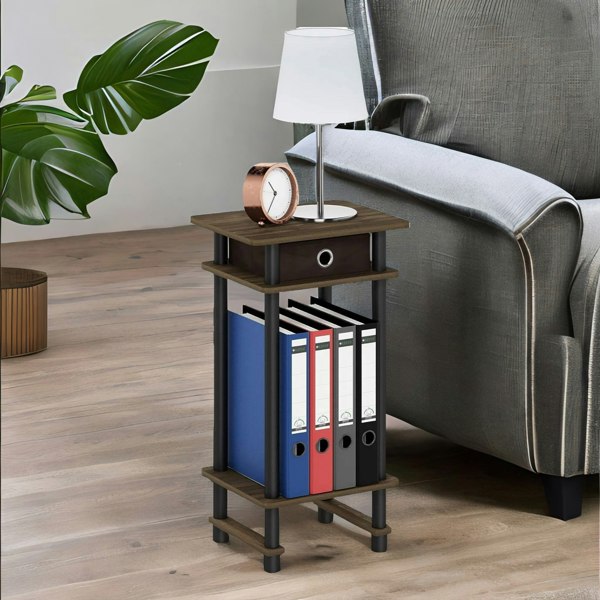 Rafaelo Mobilia Industrial Rustic Side Table With Fabric Drawer