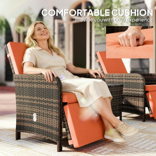 Wyld Haus Haridi Brown Rattan and Orange 3 Piece Bistro Set With Cushions And Storage Table