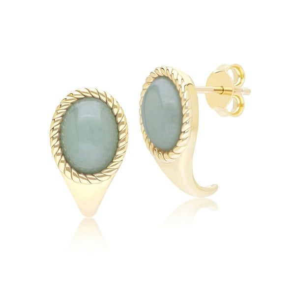 Gemondo Classic Oval Green Jadeite Drop Stud Earrings in 9ct Yellow Gold