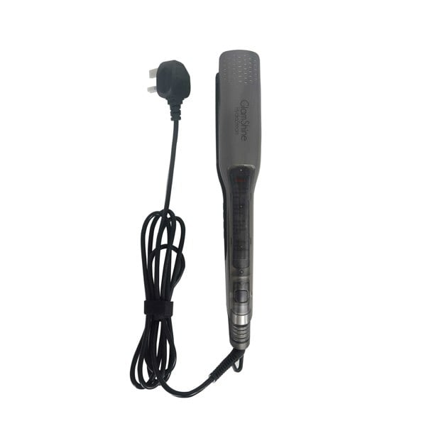 GlamShine HydraSteam Steam Hair straightener with UK plug on a white background