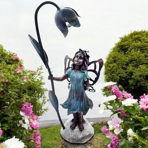 EDH Door Hardware Resin Fairy with Solar Flower Light – 35.5cm x 20cm x 10cm | Enchanting Garden Statue with LED Glow for Outdoor & Patio Décor