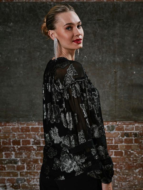 Rose & Nancy Dahlia Black Silver Blouse