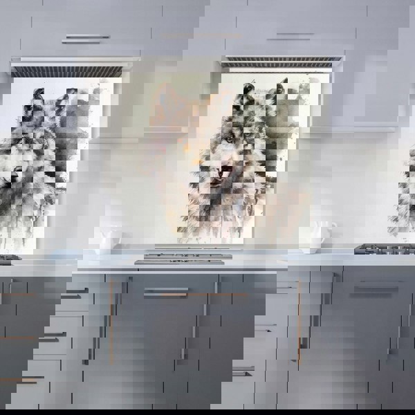 Warren Reed - Designer Loyal Wolf Watercolour Kitchen Splashback