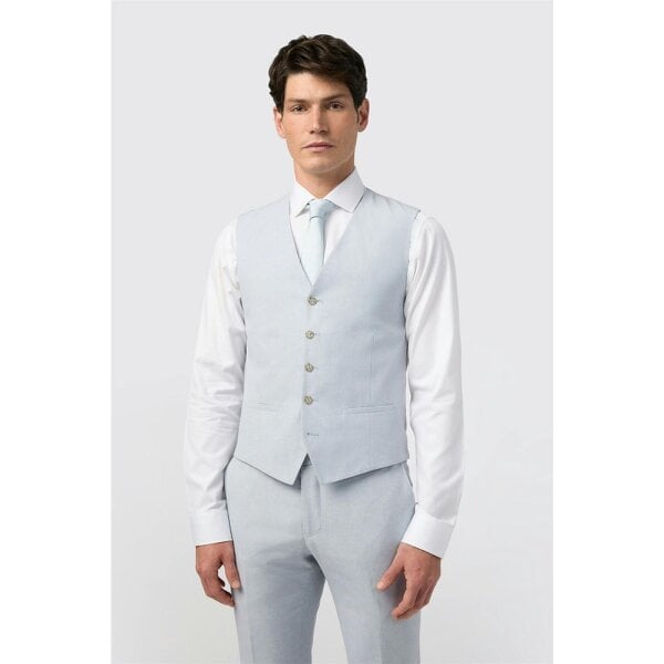 Alexandre Silver Alexandre Tailored Fit Soft Blue Linen Waistcoat